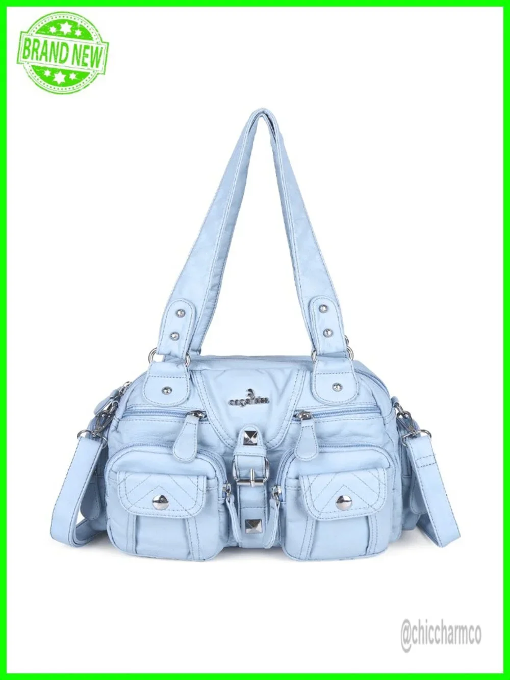 Washed PU Leather Hobo Crossbody Bag Multipocket Removable Strap Shoulder